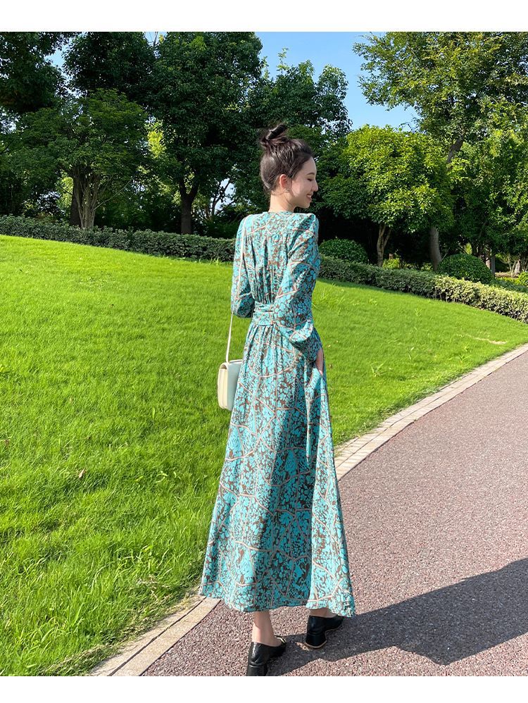 French-style Cinched Chiffon Maxi Dress