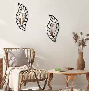 2 Pcs Small Mirror Wall Decor Mounted Art Leaf Mirror Decorative Teardrop Mirror Wall Decorations for Living Room Bedroom Bathroom Vanity Entryway Office(Black)