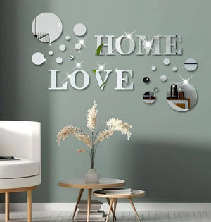 26 Pieces Acrylic 3D Wall Decor Home Sign & Love Letters and Round Shaped,DIY Mirror Effect Wall Decals Removable Decor for Living Room Bedroom TV Background,Modern Fashion Home Decoration