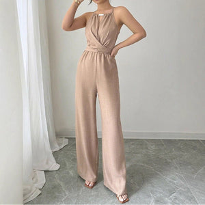 Cinched Waist Sleeveless Tie Up Halter Neck Off Shoulder Comfortable Jumpsuit