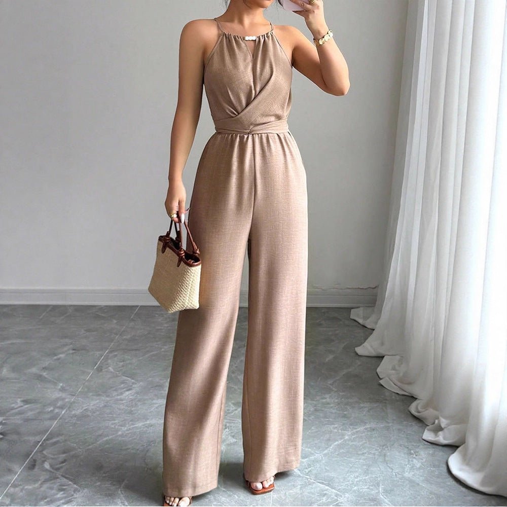 Cinched Waist Sleeveless Tie Up Halter Neck Off Shoulder Comfortable Jumpsuit