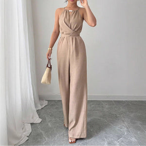 Cinched Waist Sleeveless Tie Up Halter Neck Off Shoulder Comfortable Jumpsuit