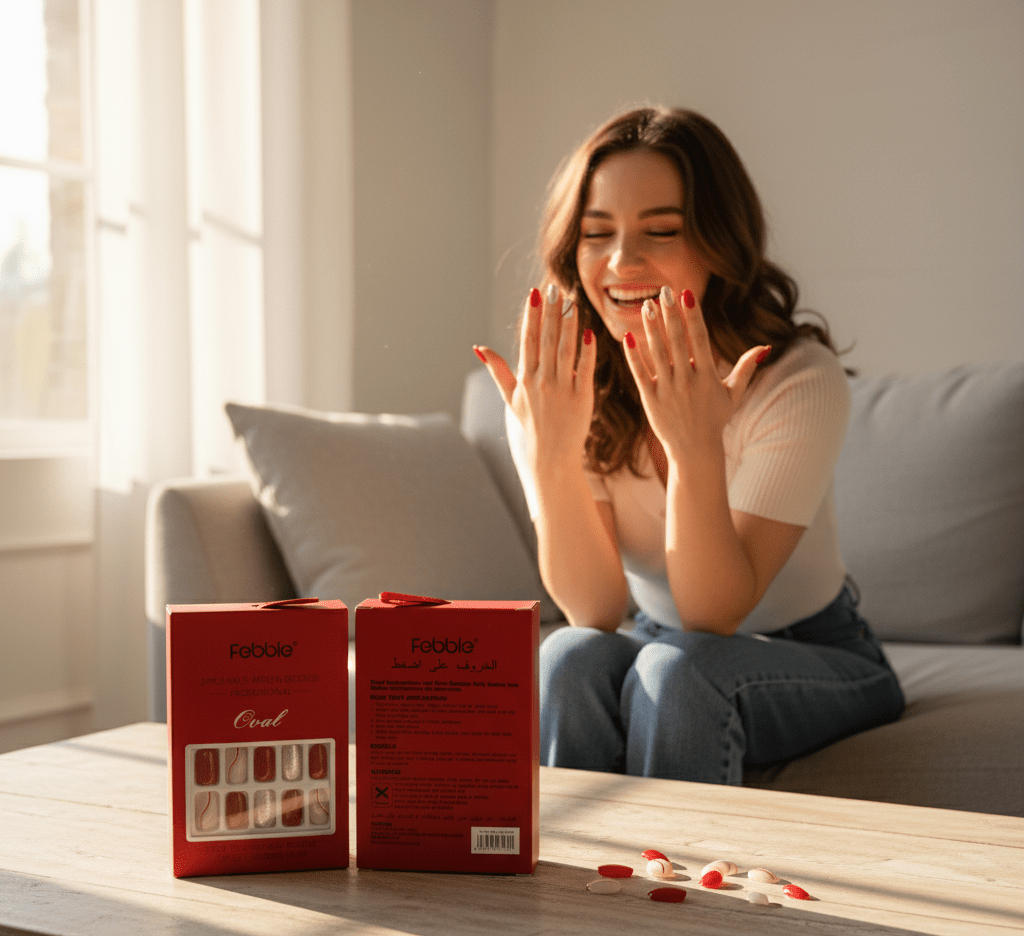 Febble - Classic Red with Gold Accent Press-On Nails