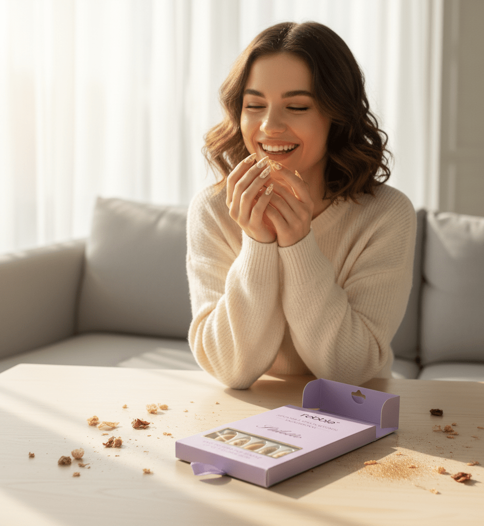 Febble - Nude Floral Gold Mix Press-On Nails