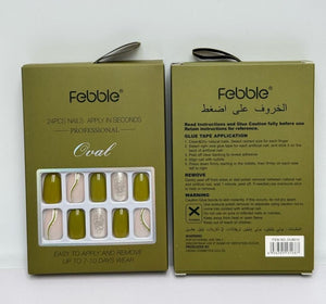 Febble - Olive Green & Silver Glam Press-On Nails