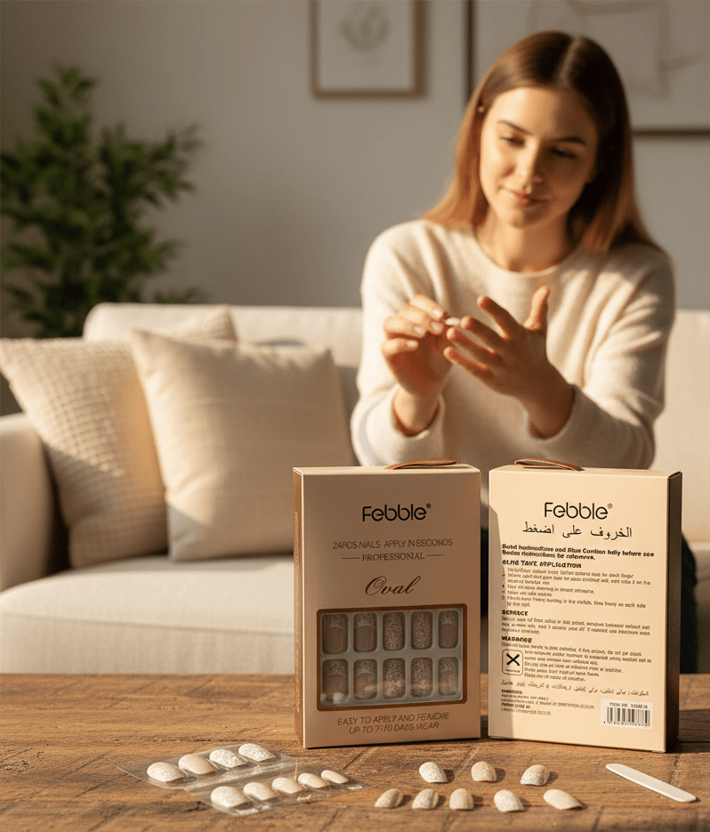 Febble - Oval Floral Matte Grey Press-On Nails