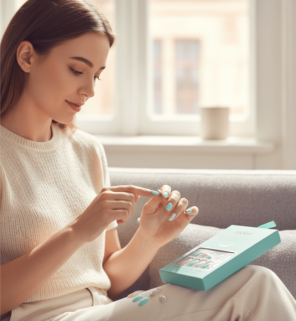 Febble - Oval Mint & Silver Glitter Press-On Nails