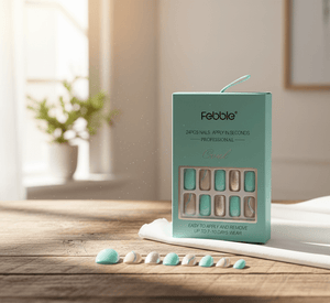 Febble - Oval Mint & Silver Glitter Press-On Nails