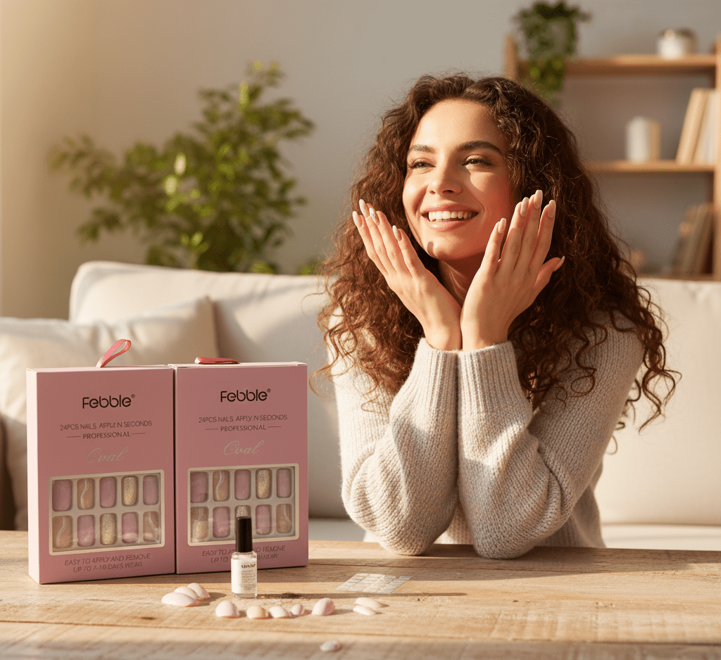 Febble - Soft Lavender & Silver Glitter Press-On Nails