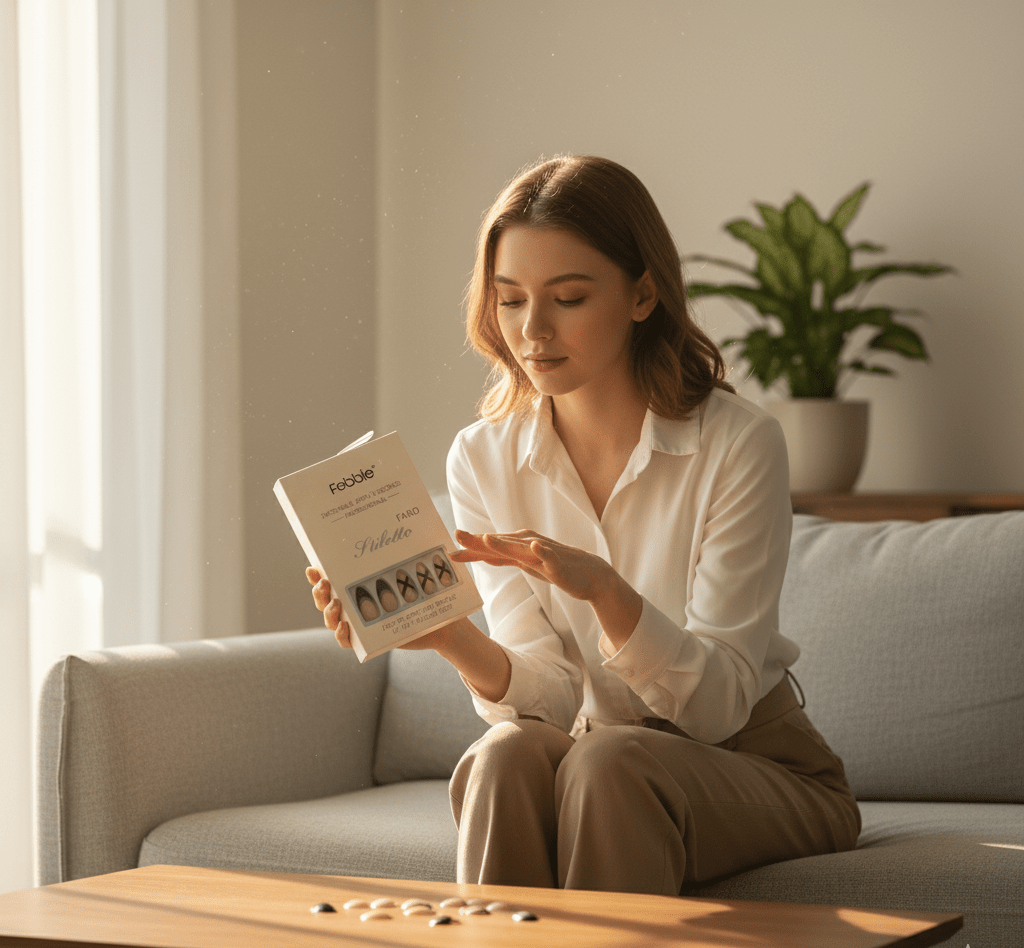 Febble - Stiletto Nude Black Cross Press-On Nails