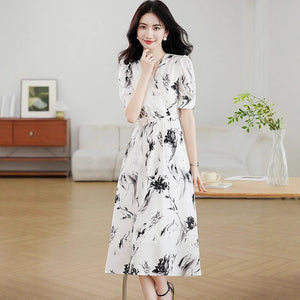 Floral French-style Figure-flattering Elegant Dress