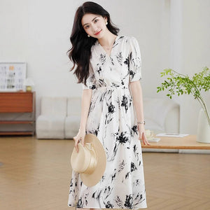 Floral French-style Figure-flattering Elegant Dress