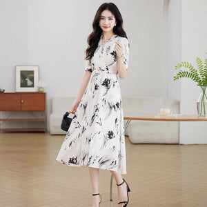 Floral French-style Figure-flattering Elegant Dress