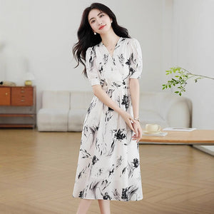 Floral French-style Figure-flattering Elegant Dress