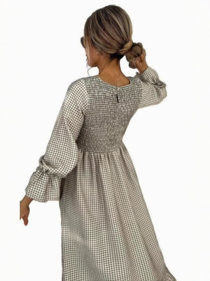 Puff-sleeve Plaid Dress New European And American Style Women's Wear