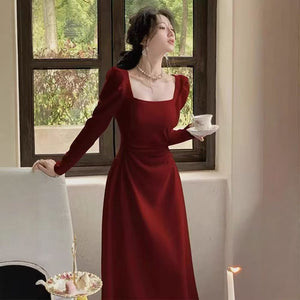 Red Longsleeve Dress Women's Formal GownRed SkirtMaxi