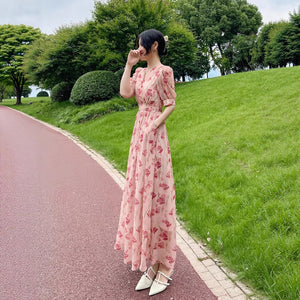 Women's Printed Midi French-Style Split Dress