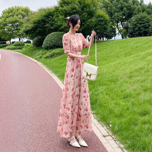 Women's Printed Midi French-Style Split Dress