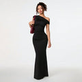 Women's Sexy Socialite-style Dress Summer Off-shoulder Slant-neck Black Evening Gown Maxi Dress